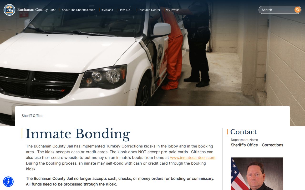 Buchanan County Jail bonding page used when checking a release