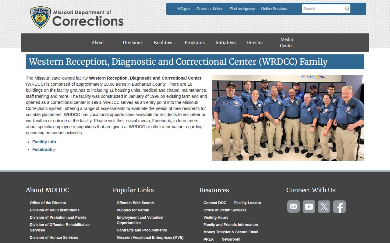 Western Reception Diagnostic and Correctional Center offender release source
