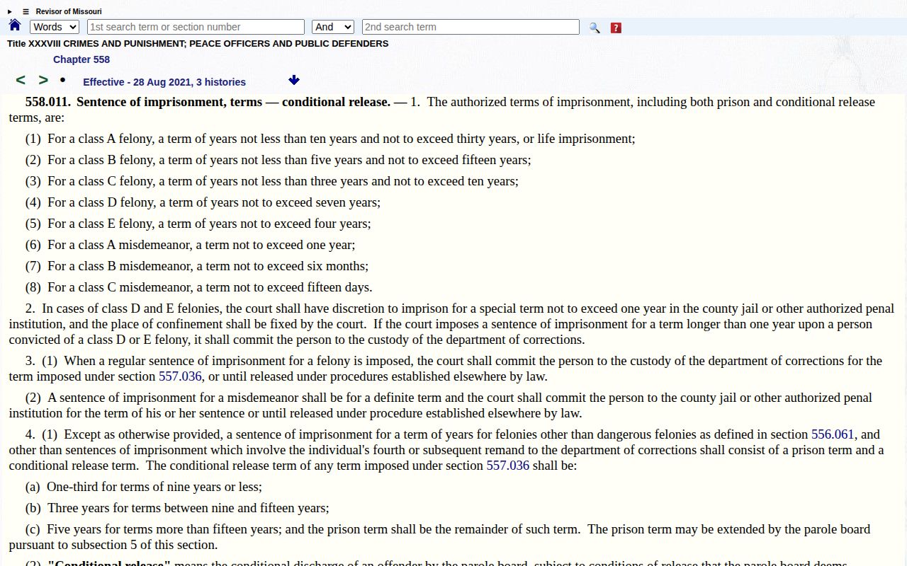 Buchanan County projected release date Missouri conditional release statute